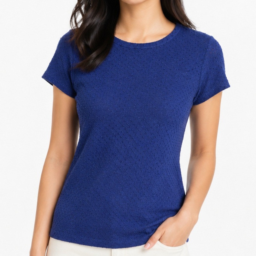 A|X Armani Exchange Womens Small Blue Swiss Dot Short Sleeve Knit Top